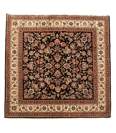 Handmade Square Black Persian Mashad Rug 22363